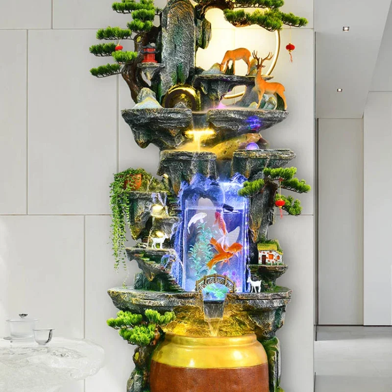 Pastoral Artificial Mountain and Fountain Humidifier Fish Tank Fengshui Wheel Living Room Balcony Floor Ornaments