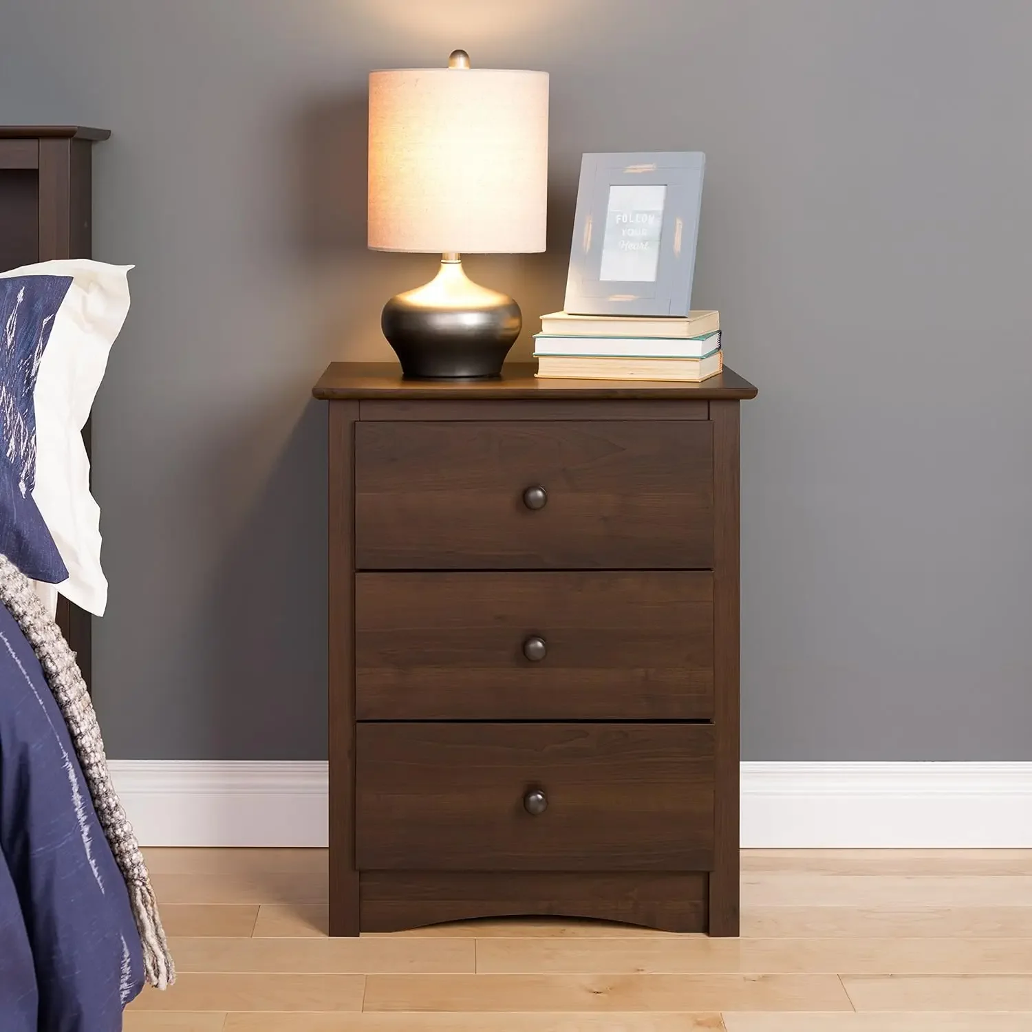 Sonoma Traditional Tall Nightstand Side Table with 3 Drawers, Functional Tall 3-Drawer Bedside Table 16