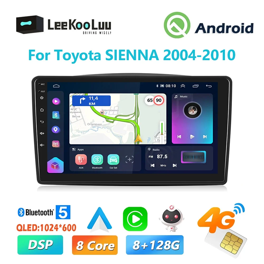 

LeeKooLuu Wireless CarPlay Android Auto Radio For Toyota SIENNA 2004-2010 4G WiFi GPS Stereo Receiver 2Din Car Multimedia Player