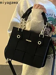 Borsa a mano Miyagawa per donna 2024 nuova borsa da pendolarismo nera intrecciata di nicchia moda borse a tracolla versatili in stile coreano