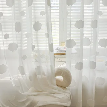 Rideaux en Tulle nuage blanc pour enfants, 1 panneau, pour chambre d'enfants, traitement de fenêtre Simple de dessin animé, drapé de salon pour la maison