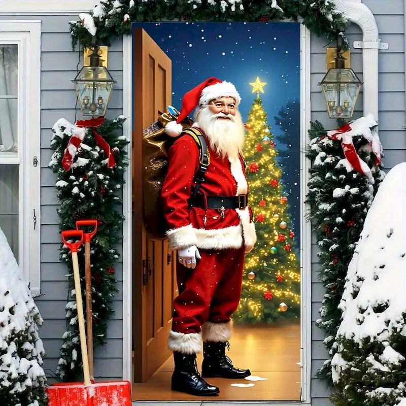 VIKAMA Santa Bow Cartoon Bell Noren Door Curtain, 6 Designs, Doorway Decor for Bedroom Living Room Kitchen