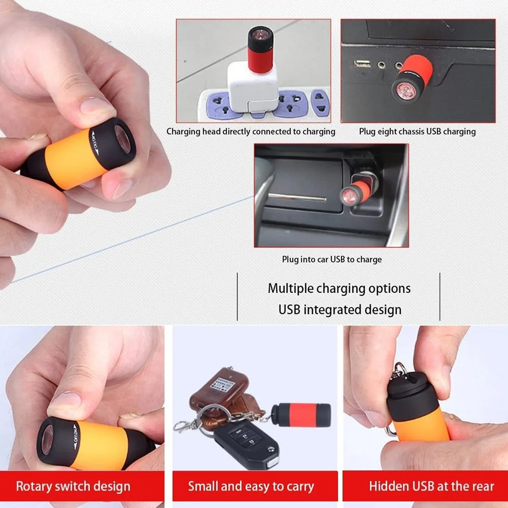 1ชิ้นพวงกุญแจขนาดเล็กไฟฉาย USB ชาร์จไฟได้ไฟฉาย Stonego โคมไฟพวงกุญแจกันน้ำ