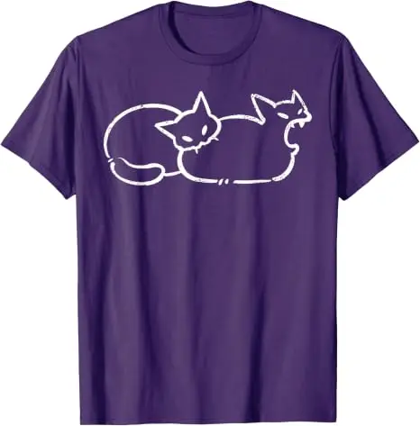 Einfach chillen: Zweiköpfige Katze, gruseliges Line-Art-Grafik-T-Shirt, Halloween-Kostüm, Y2k-Zeichnung, Katzen-Grafik-Bekleidung, neuartiges T-Shirt-Oberteil – Detail 19