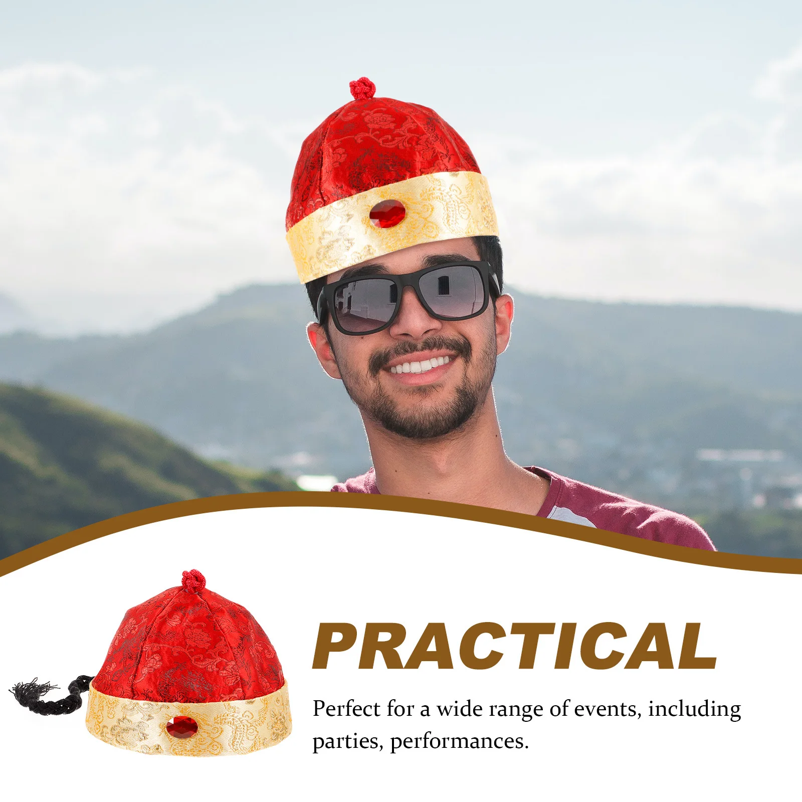 

Chinese Emperor Hat Traditional Silk Party Cosplay Headwear Stage Performance Costume Accessory Retro Style Festive