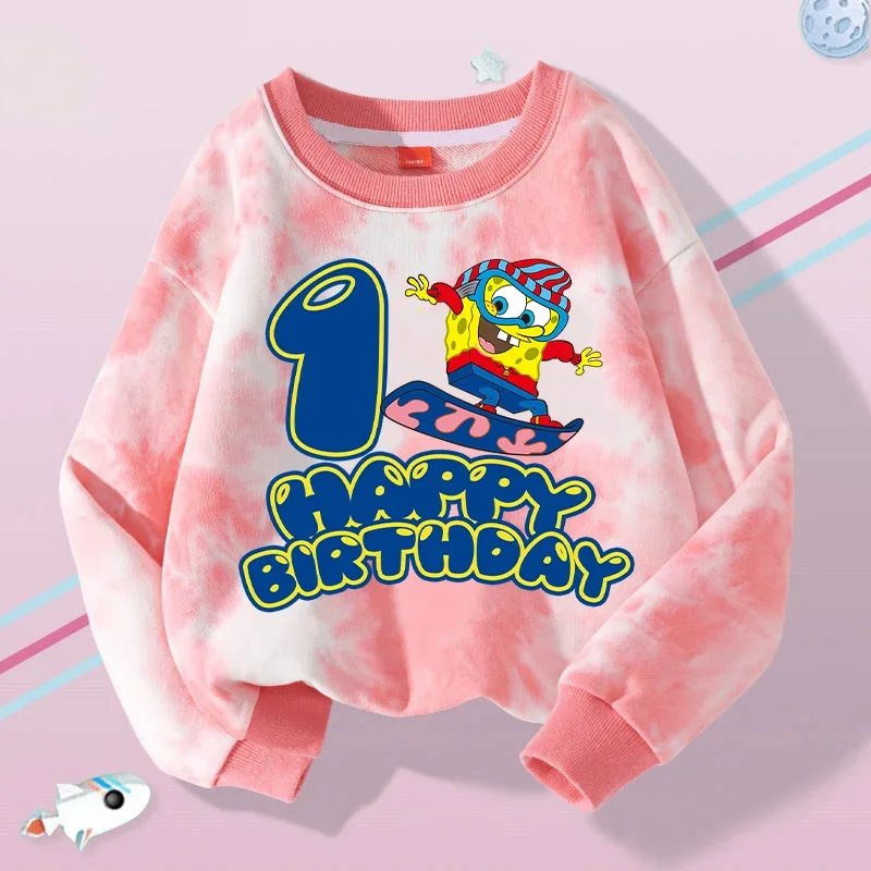 SpongeBob SquarePants Baby Sweatshirts Birthday Number 1~10 Child Tops Comfortable Boy Girl Pullover Vogue Casual Clothes Gift