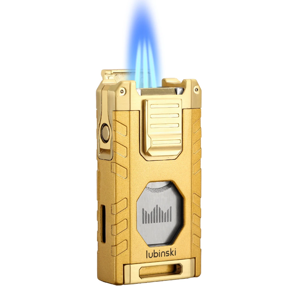 

LUBINSKI Lighter Butane Gas 3 Torch Blue Flame Jet Cigar Lighters Cutter Guillotine Cigar Punch