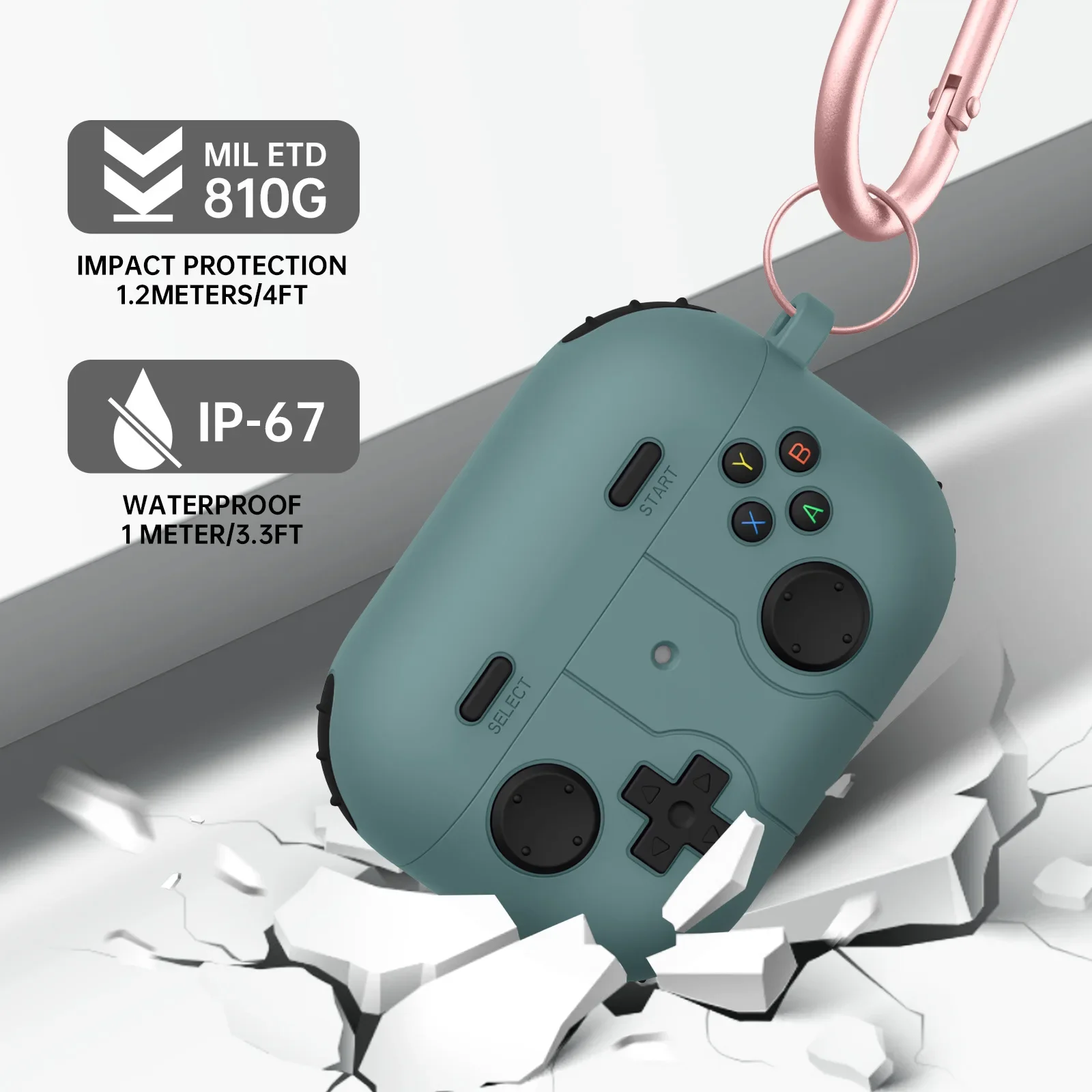 Silicone Protective Case with Metal Hook, Creative Game Machine Headset Cover for Airpods 3, 2, 1, Pro 2