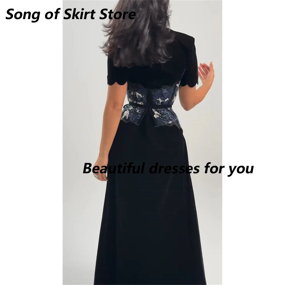 Customized A-line Beading Evening Dresses Square Neck Prom Dresses Short Sleeves Special Events Wedding Gala Evening Party Dress image 3
