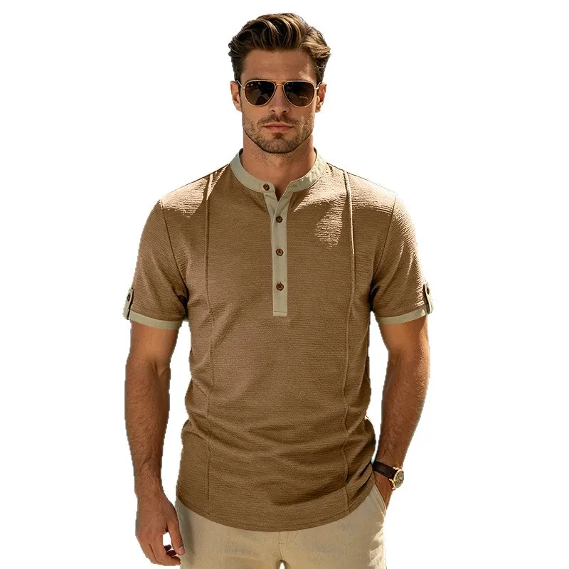 New Men's Henley T-shirts Long Sleeve Basic Casual Band Collar T Shirts Comfortable Soft Pullover Tops Male Tee