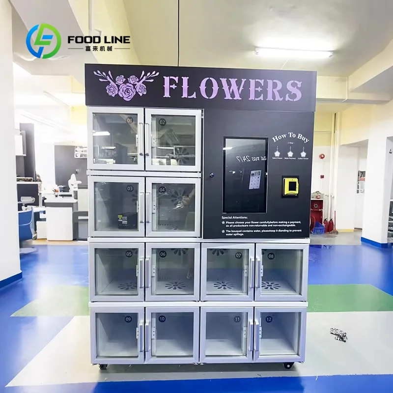 Custom constant temperature flower vending kiosk 15.6 inch touch screen locker cabinet for fresh bouquet long‑time preservation