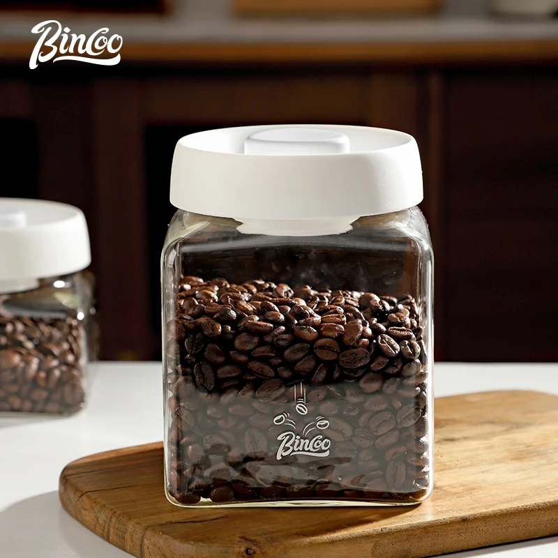 Stoples Penyimpanan Biji Kopi Bincoo Stoples Kedap Udara Tangki Penyimpanan Kaca Penyimpanan Teh 600/1200ML
