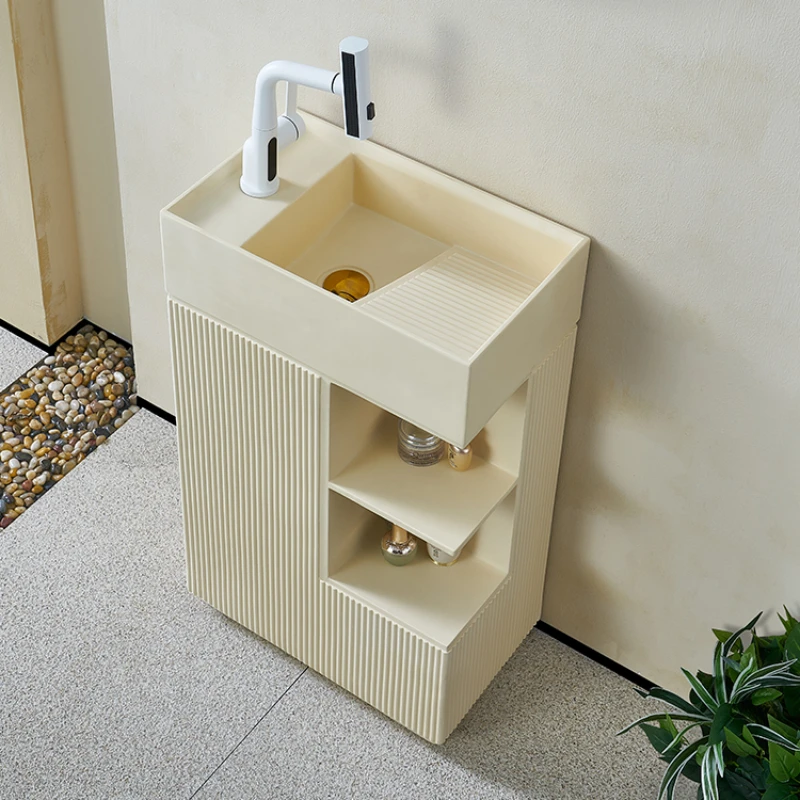 

Cream style integrated column wash basin square with washboard column wash basin outdoor vertical wash basin