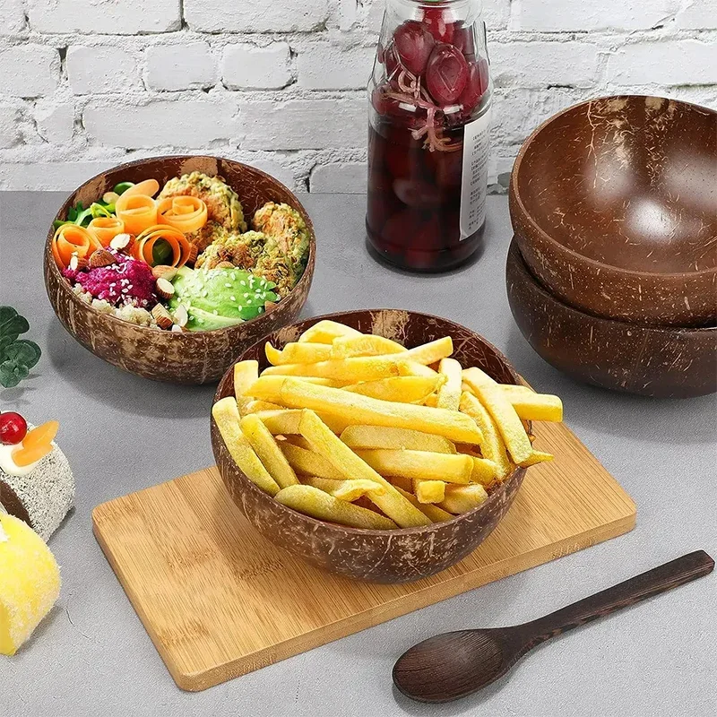 Juego de cuencos de madera de coco Natural hechos a mano, cuencos de ensalada/Ramen/smoothie no tóxicos, vajilla de cocina para el hogar y la fiesta, 1/3 Uds.