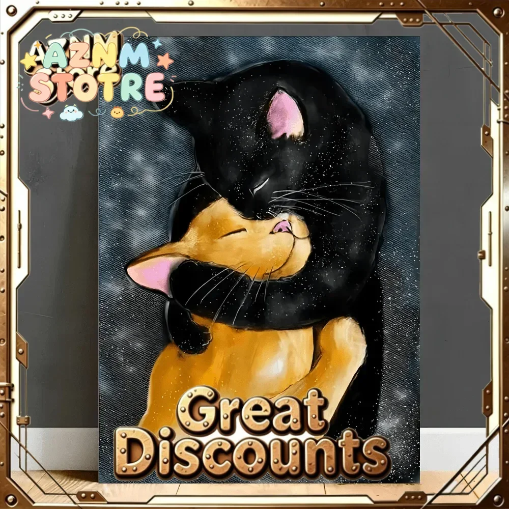 Black Cat and Orange Cat Hugging Poster Prints Abstract Animal Art Canvas Painting Wall Art Picture for Living Room Home Deco