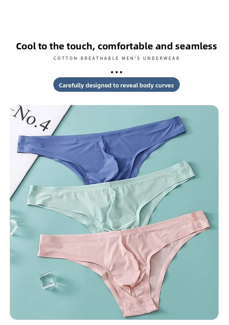 Calzoncillos de hombre de cintura baja, sexy, de seda helada, sin costuras, ligeros y transpirables para verano, con diseño de triángulo pequeño.