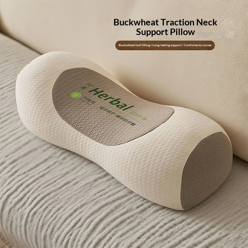 2026 New Cotton Cylindrical Neck Pillow Buckwheat Hull Filling Hard Firm Traction Pillow Insert for Cervical Support Sleeping
