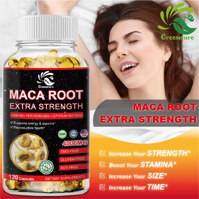 Greensure Organic Maca Root Powder Capsules 4000 mg with Maca Root Extract Supplement for Men and Women