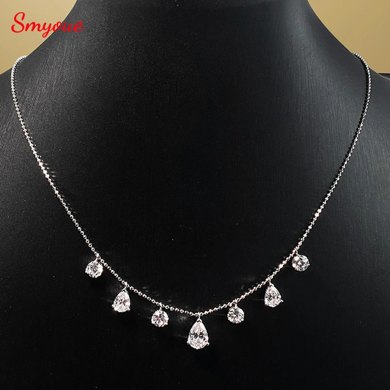 

Smyoue 5.1CTTW Pear/round Cut Moissanite Necklace for Women Luxury Female Neck Chain 925 Sterling Silver Jewelry Plated 18K