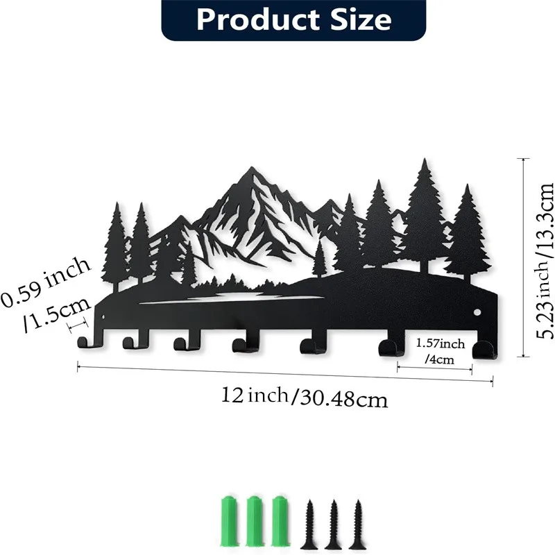 Durable modern mountain tree forest design metal key holder wall hooks organsizer entryway hallway decor keys home storage hook