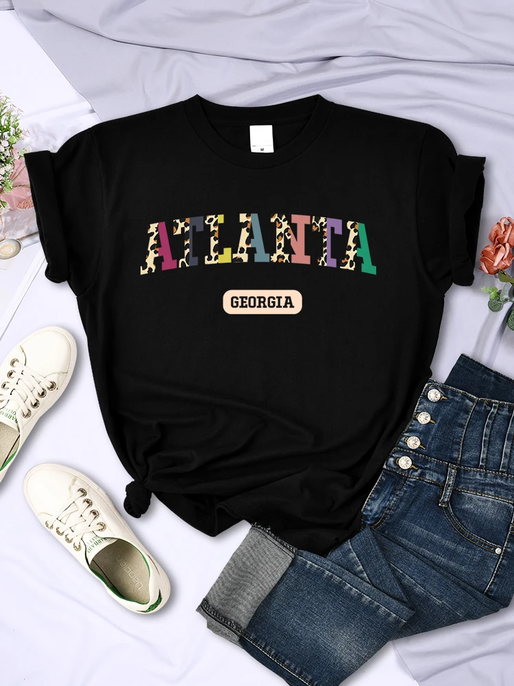 Atlanta Georgia Fashion Street Letter Tshirt Women Korean Fashion T Shirt Vintage Harajuku Clothes Breathable Short Sleeve Top