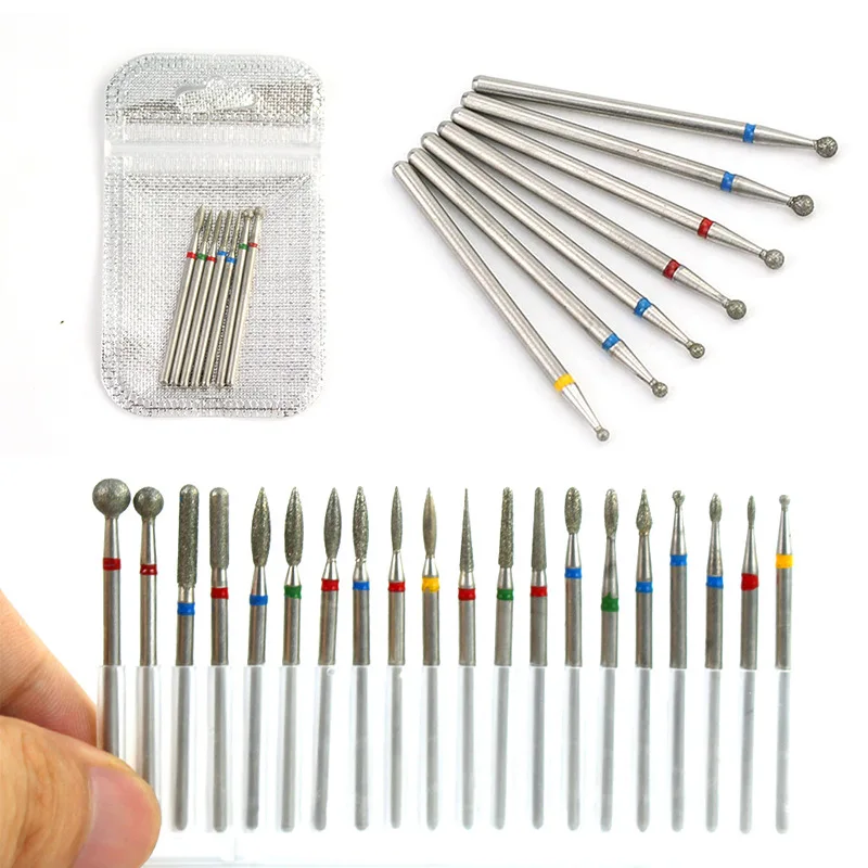 7PCS Diamond Nail Drill Bit Set Electric Milling Cutters for Manicure Rotary Burr Cuticle Clean Manicure Drill Accessories Art