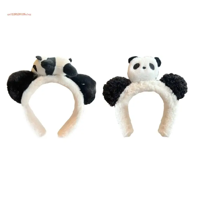 Lovely Panda Hairhoop Cartoon Plush Hairband Music Festival Gathering Headwear Women Face Washing Headband for Daily Use