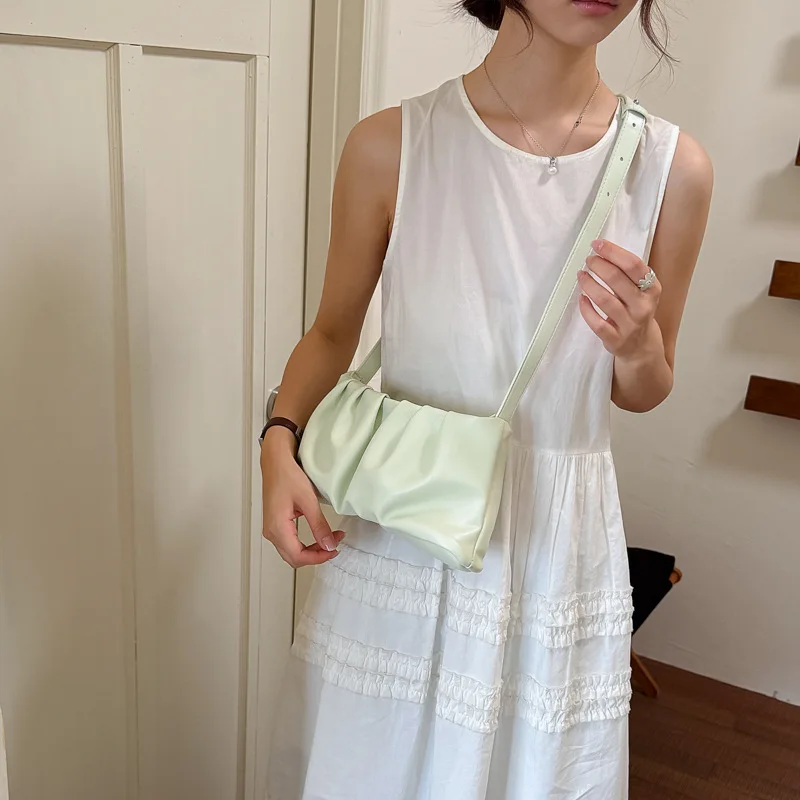 

Texture Pleated Crossbody Bags for Women Summer New Solid Color PU Leather Shoulder Bag Simple Temperament Casual Underarm Bags