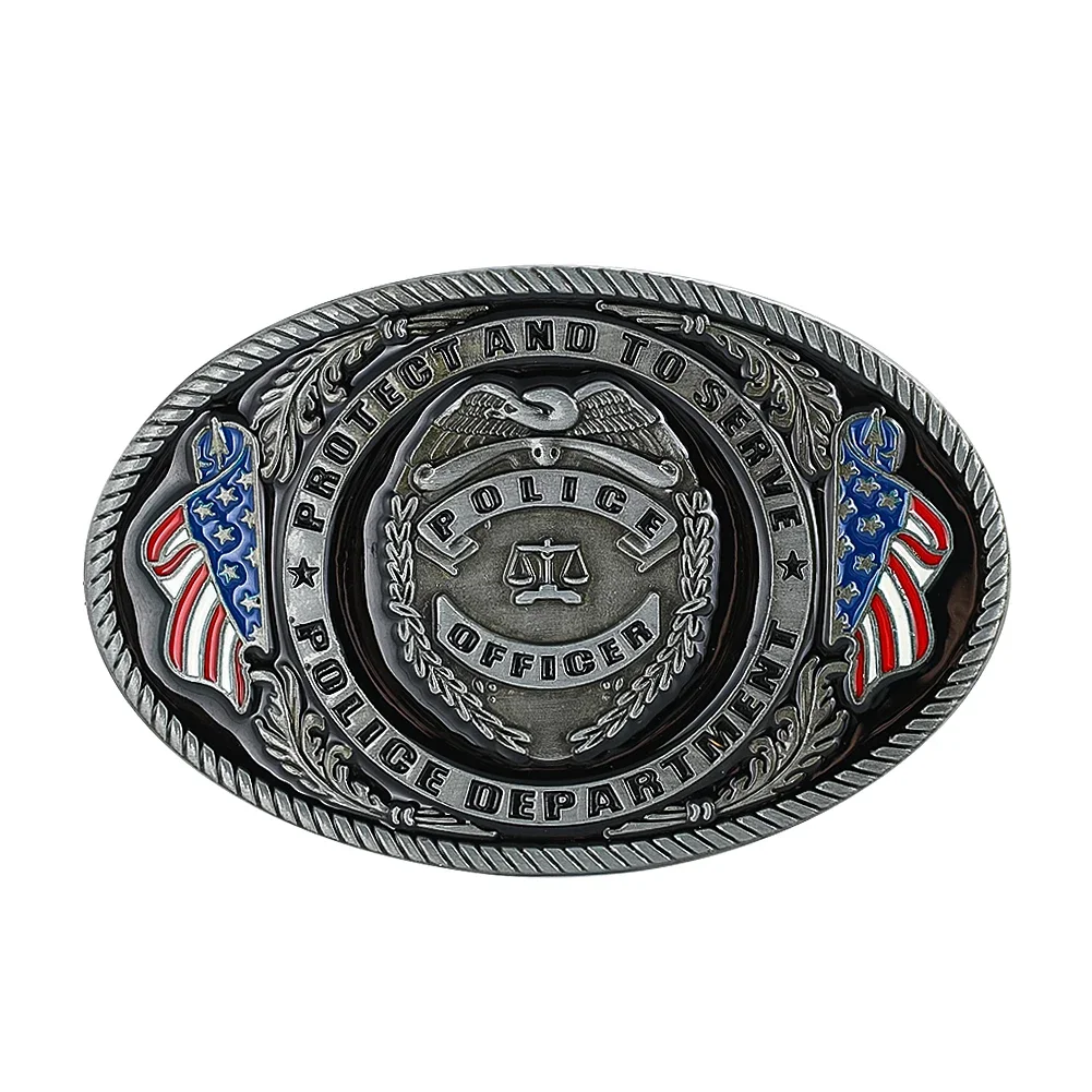 American Flag Police Officer Alloy Belt Buckle Western Cowboy Retro Casual Waistband Buckle Punk Men's Jeans Accessories