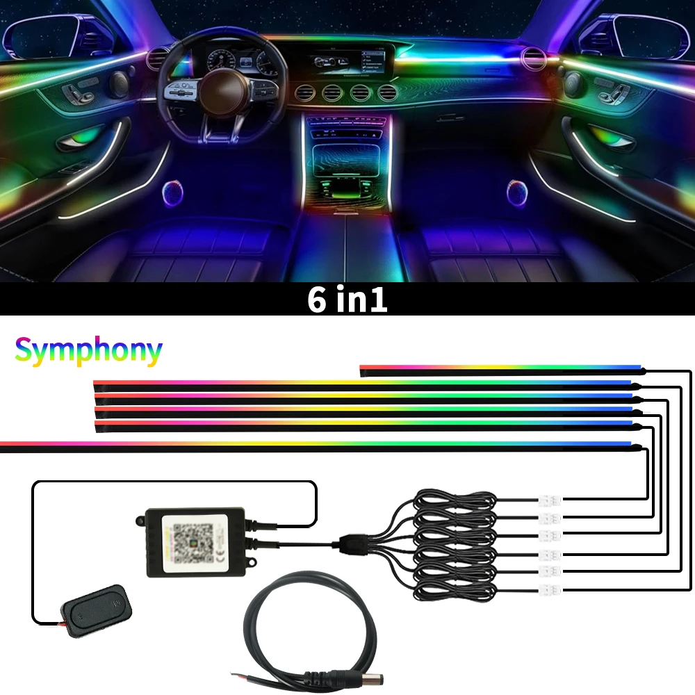 Symphony Ambient Lights Auto RGB App-Steuerung LED-Innenraum Verstecktes Acrylstreifenlicht Vollfarb-Streamer Auto Atmosphäre Lampen-Kit