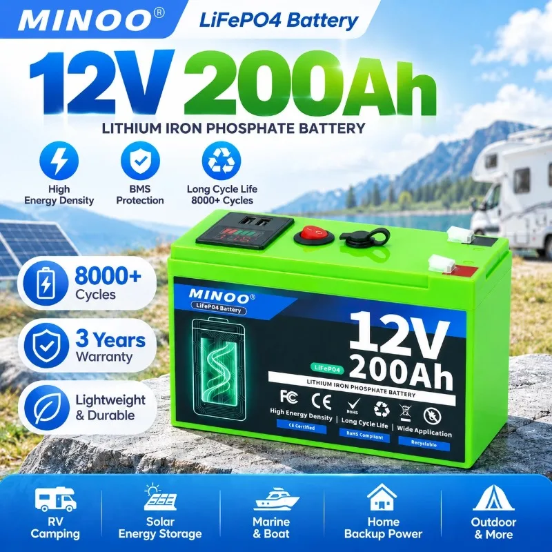 LiFePO4 12V 200AH 12V 21700 Battery Free Charger 12V Lithium Battery Built-In 200A BMS 8000+ Cycle Foat Fast Ship From EUr Bo