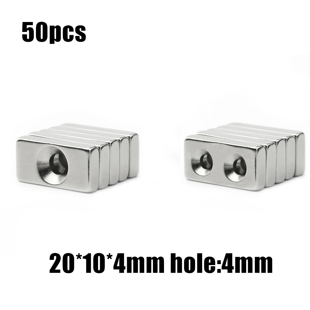 50pcs 20x10x4mm hole:4mm /double hole Block NdFeB Neodymium Magnet N35 20x10x4-4 mm Super Powerful Permanent Magnetic