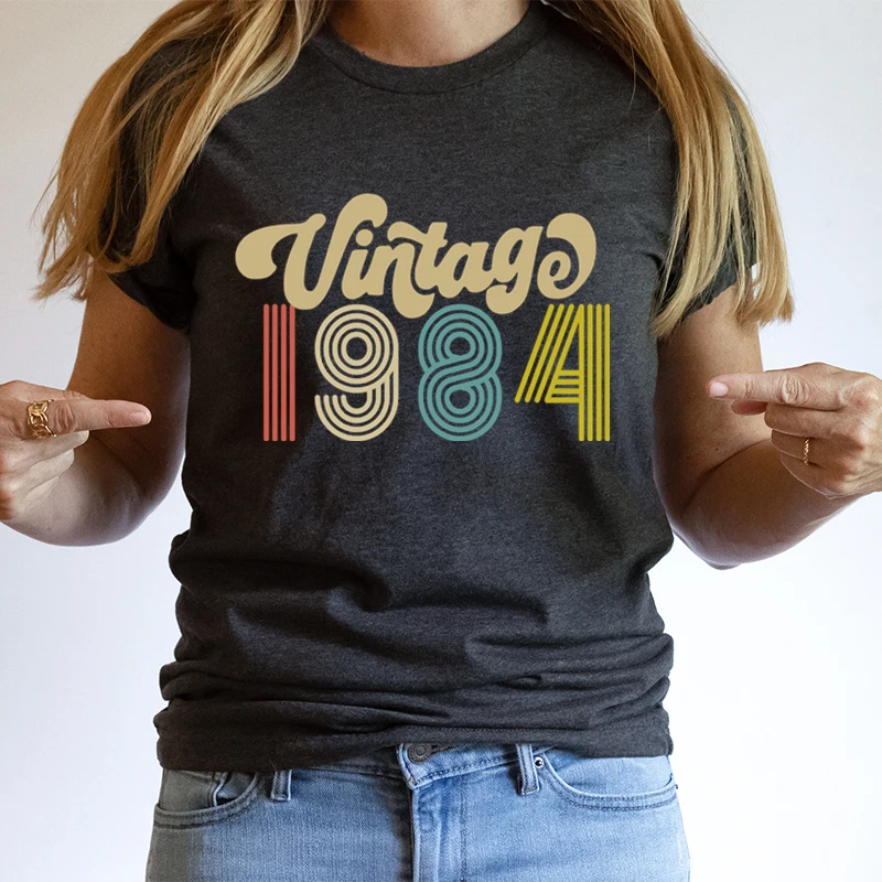 

40th Birthday Vintage 1984 Print T Shirt Women Short Sleeve Fashion Streetwear Funny Birthday Anniversary Gift for Women T-shirt