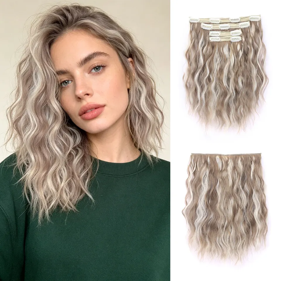 Extensiones de cabello con clip sintéticas de 12 pulgadas, onda de agua, para mujeres, uso diario, fiestas y vacaciones