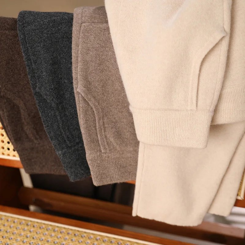 

Women's Pants 100% Merino Wool Pencil Pants Autumn Winter Pants Basic Warm Korean Cashmere Pants Knit Pockets Casual Trousers