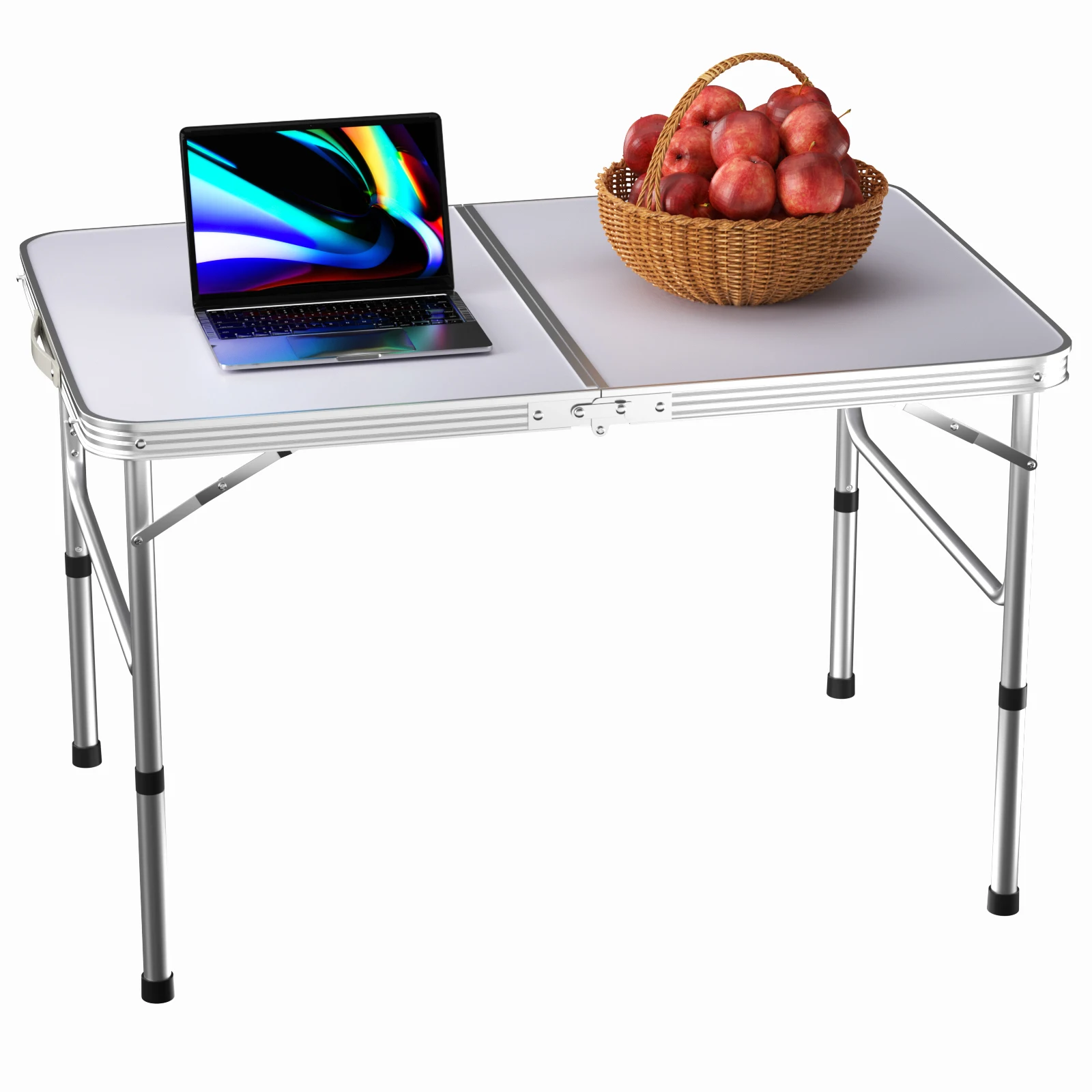 3FT Heavy Duty Aluminium Picnic Folding Table, 90x60x37/67cm Adjustable, Ultra - Lightweight with Carry Handle for Camp Trips