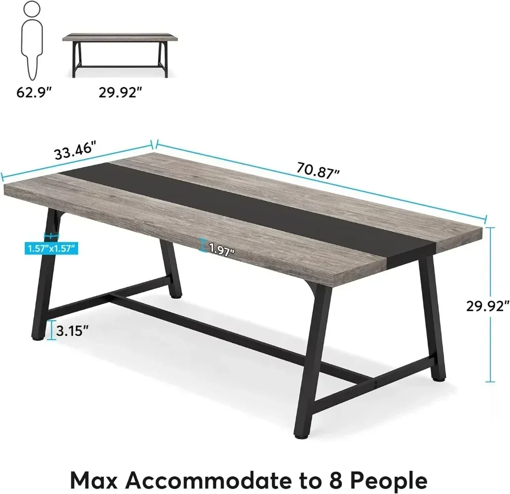 Dining Table for 8 People 70.87in Rectangular Wood Kitchen Table with Strong Metal Frame Industrial Large Long Dining Room Table