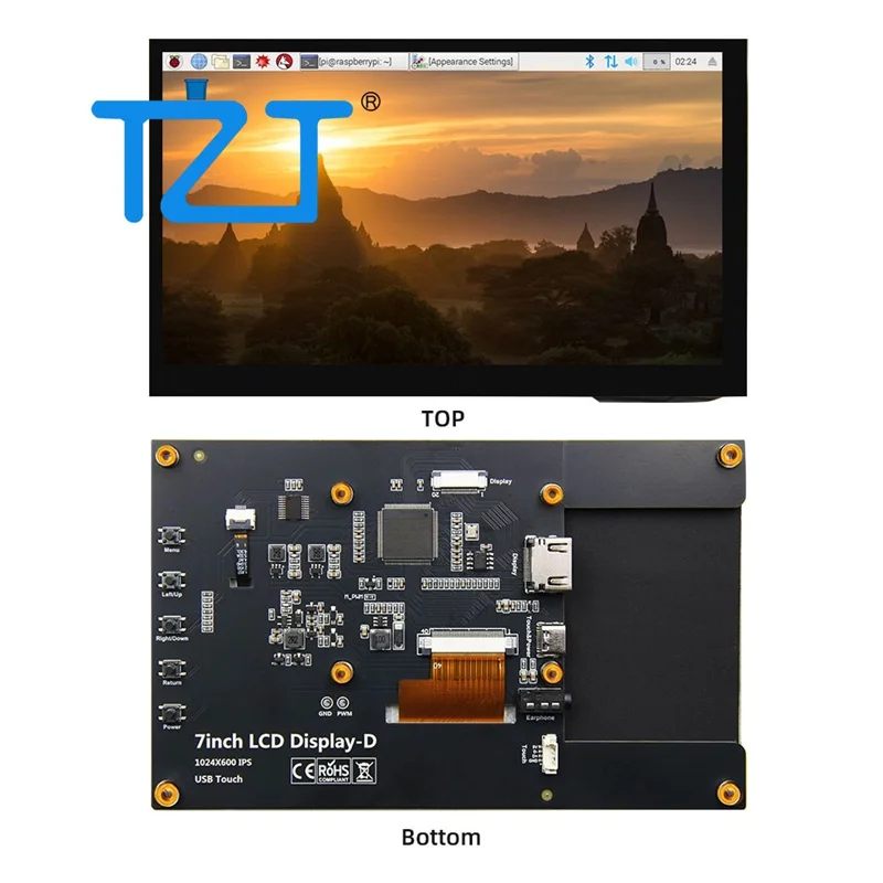 

TZT MPI7010 7-дюймовый HDMI-совместимый IPS-дисплей 1024x600 Поддержка функции затемнения USB для Raspberry Pi