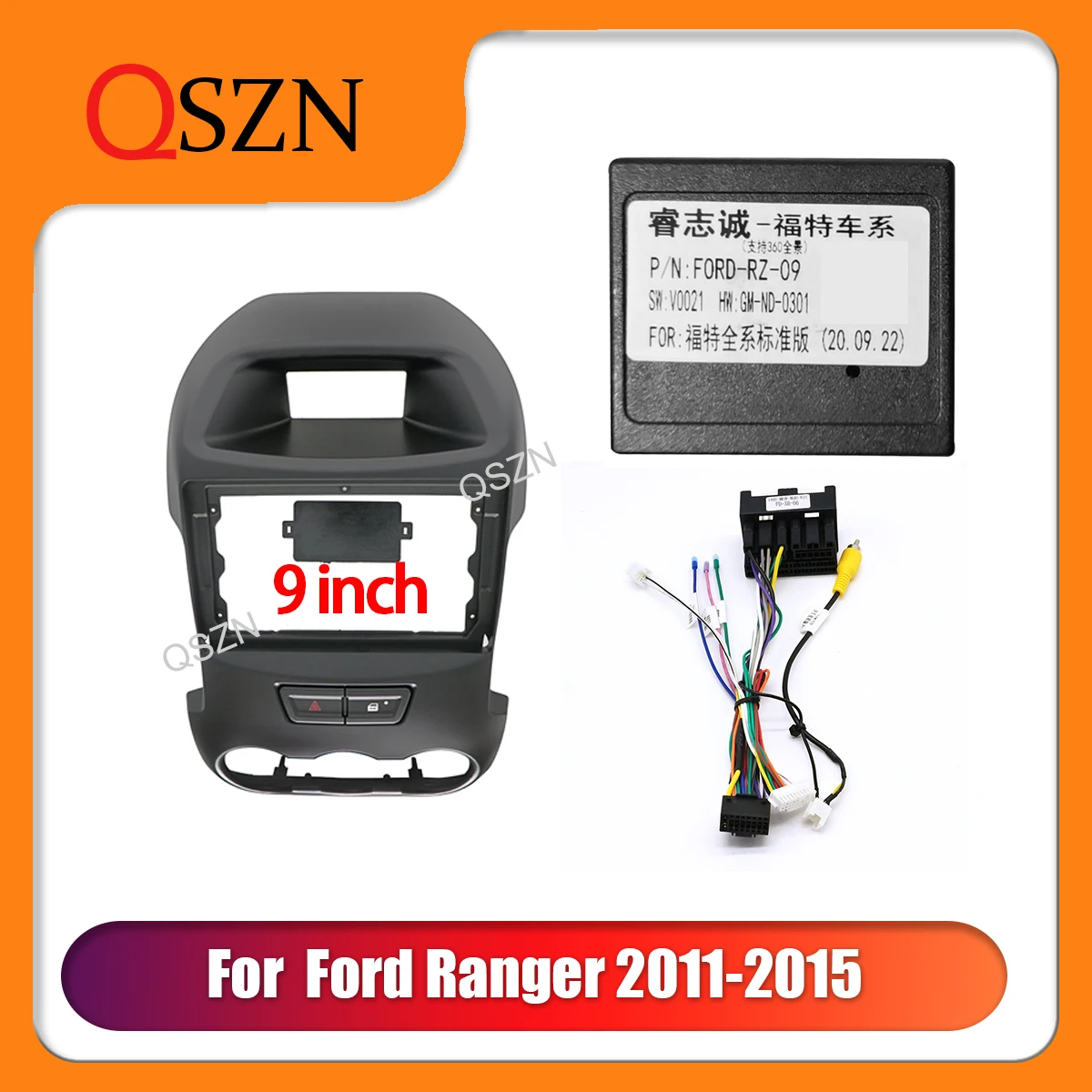 

QSZN 9 Inch Car Frame Fascia For FORD Ranger F250 2011-2015 GPS Panel Dash Kit FrameDashboard Mount Kit Installation 2 Din