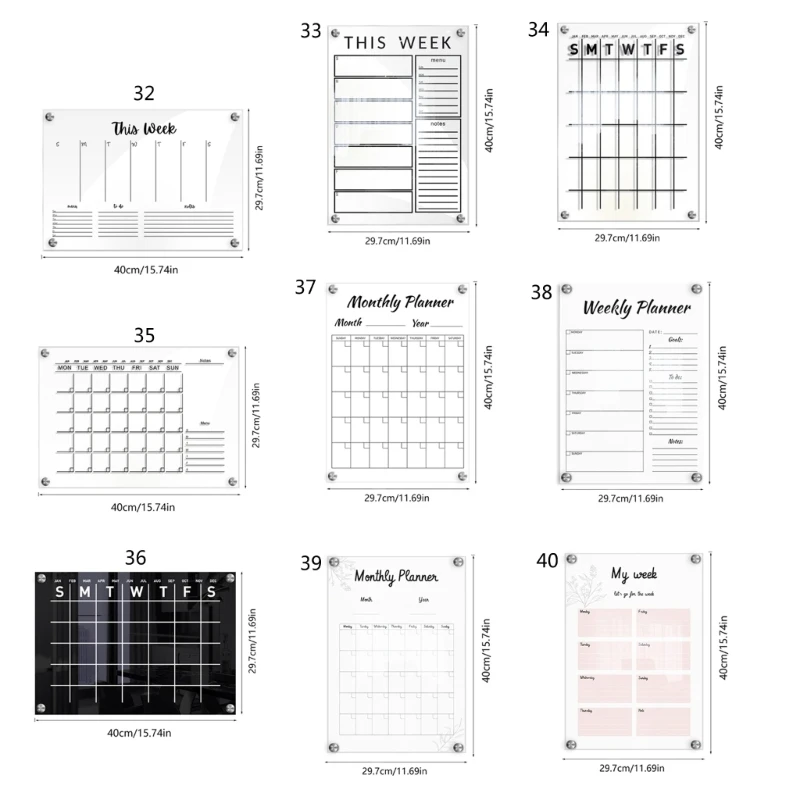 Reusable Calendar Whiteboard Weekly Planner Acrylic  Calendar Board To Do List Whiteboard for Wall Decorative