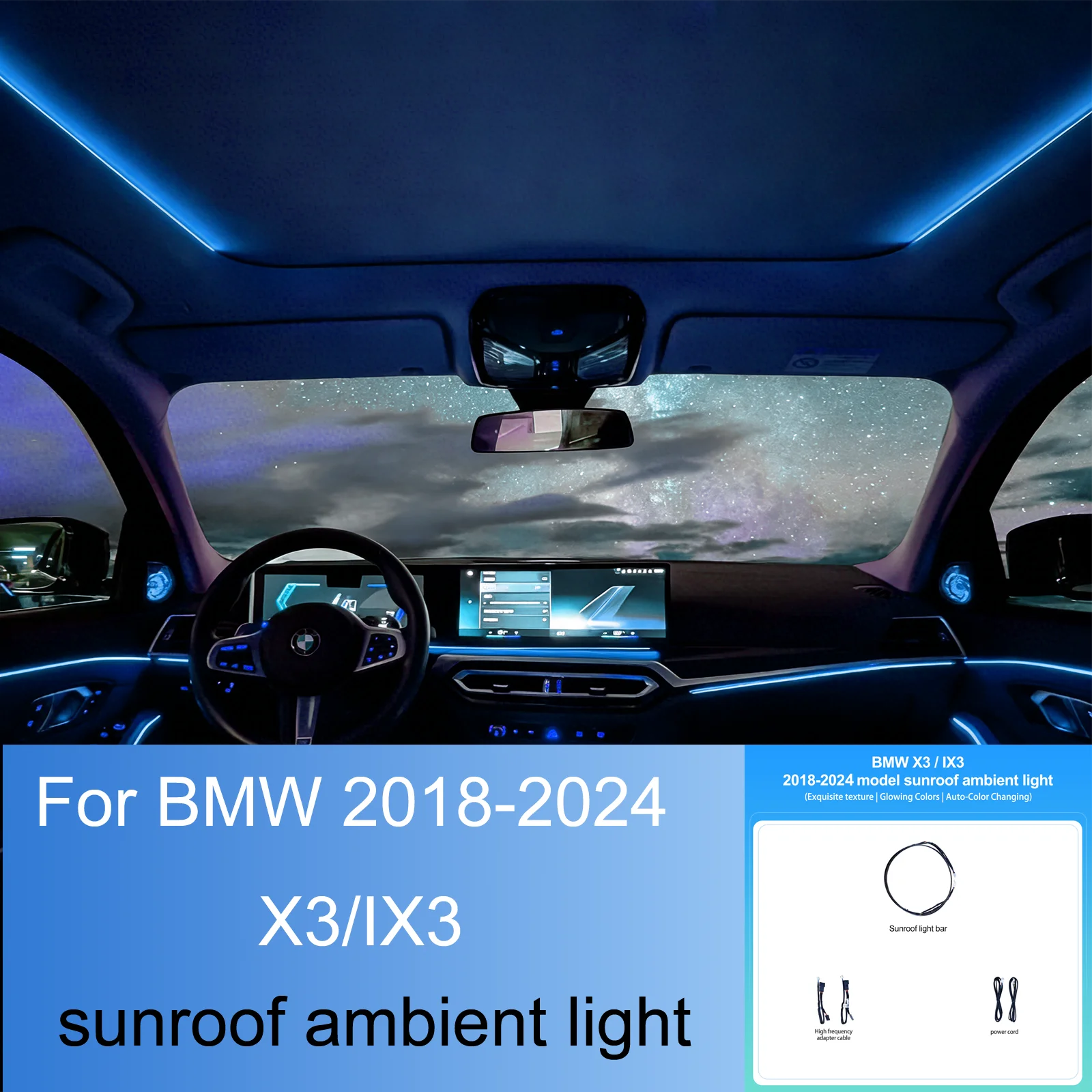 Luz Ambiental Ezonetronics para BMW X3 iX3 2018-2024, LED Lateral para Techo Panorámico, Sincronización con Protocolo Original de Fábrica, 11 Colores, Plug&Play