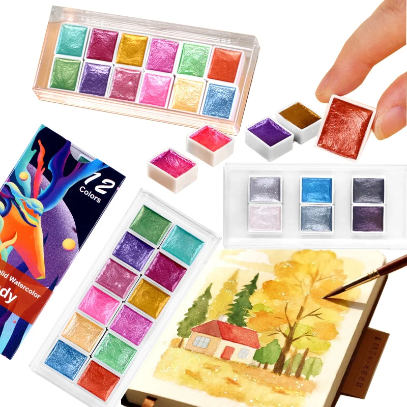 6/12/36/48/50/72/90/100color Pearlescent Solid Watercolor Paint Bright Durable Painting Graffiti Sketching Nail Art Decoration