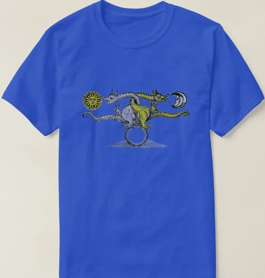 Symbolic Alchemy Dragons and Beasts. Double Dragon Greek god T Shirt. Short Sleeve 100% Cotton Casual T-shirts Loose Top S-3XL