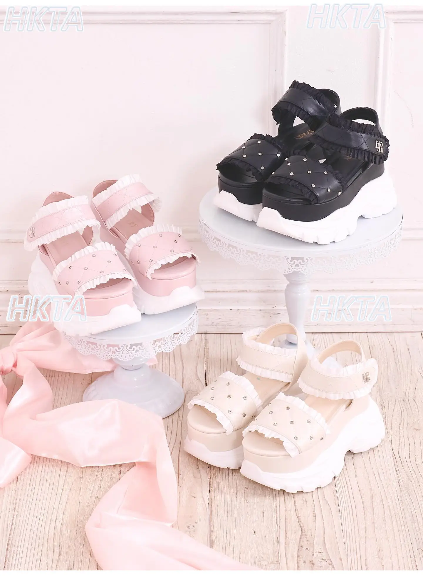 Japanese Sweet Lolita Sandals Rhinestone Pleated Platform Shoes Girls Subculture Y2k Sports Muffin Bottom Black Sandals Women