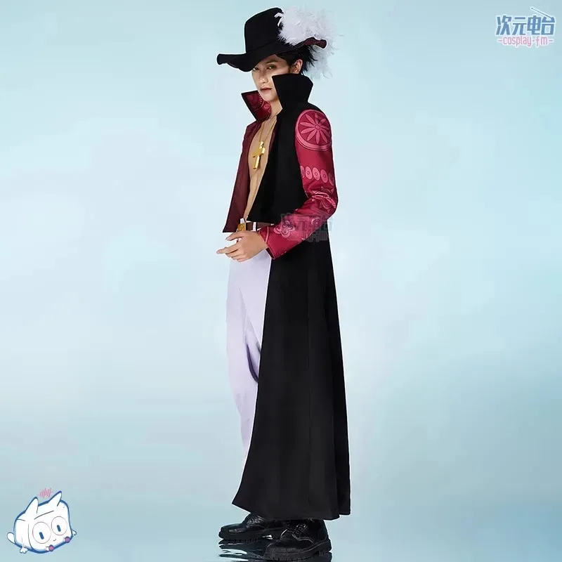 Anime Dracule Mihawk Cosplay Costume Cloak Trench Coat Pants Uniform With Hat Necklace Belt Halloween Carnival Party Clothe Prop