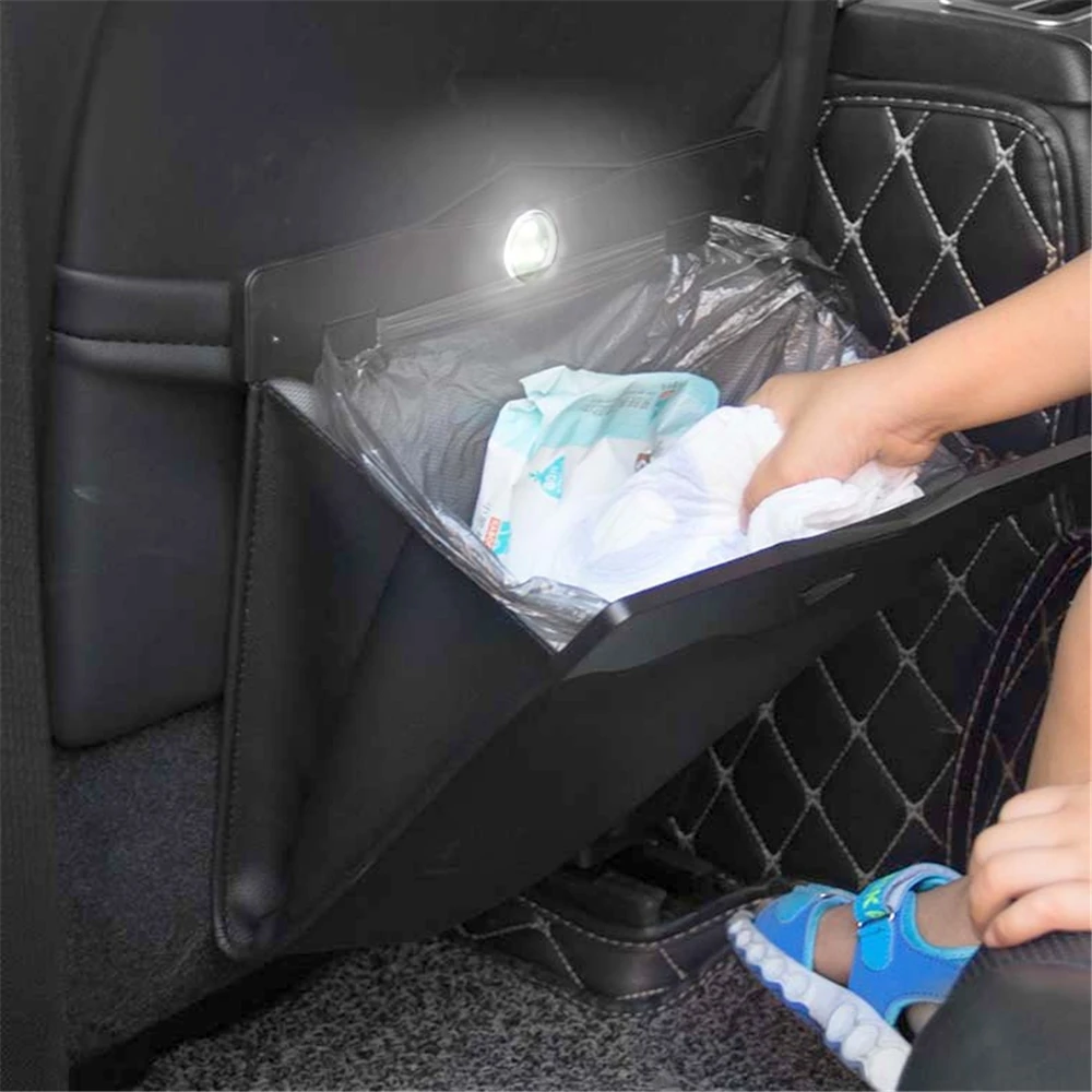 

Hanging Car Trash Can Vehicle Garbage Dust Case Storage Box Black Square Pressing Trash Bin Universal Car Interior Accessories