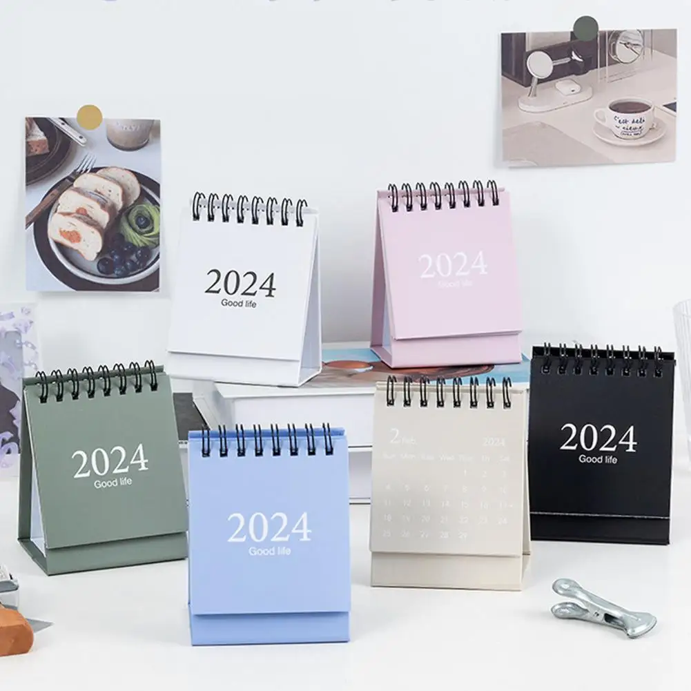 Mini Desk Calendar Spiral Coil Page Turning Date Recording 12 Month Calendar Plan Book 2024 Calendar Table Decoration Plan Book