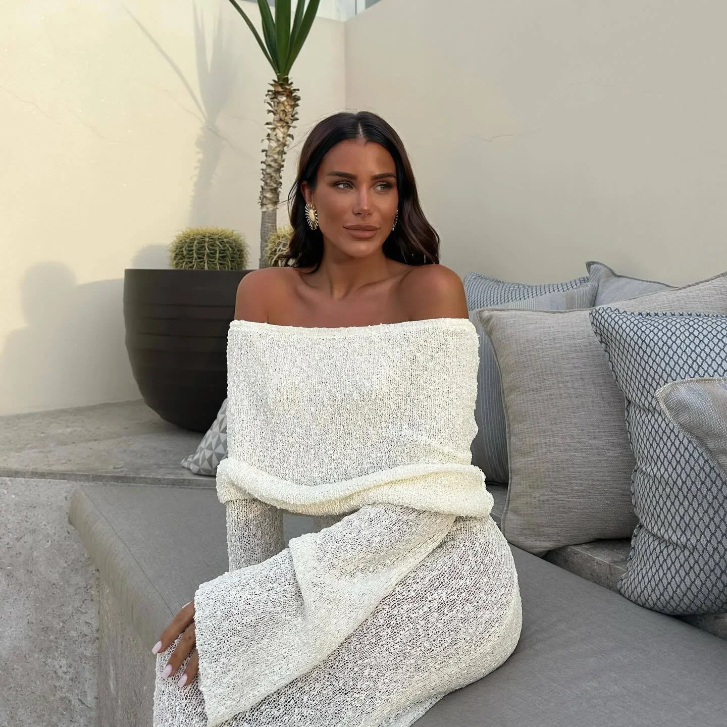 Robe longue tricotée ajourée, robe de plage, cordon de serrage, Cover-Up pour les maillots de bain, tenues de plage Sexy pour femmes, vêtements de plage, 2024