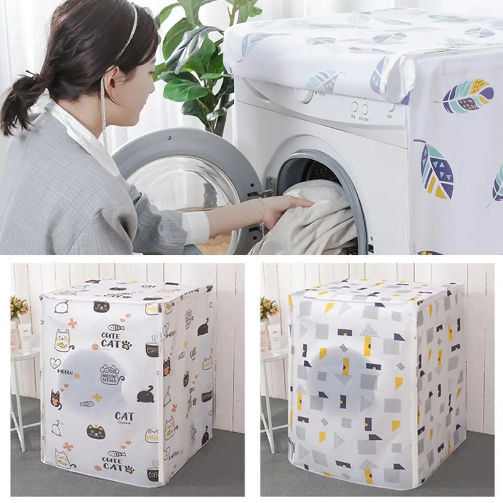 Washing Machine Covers Dustproof Protective Equipment Waterproof Cartoon Print Practical Cover Design To Easy Clean Househo O2H3