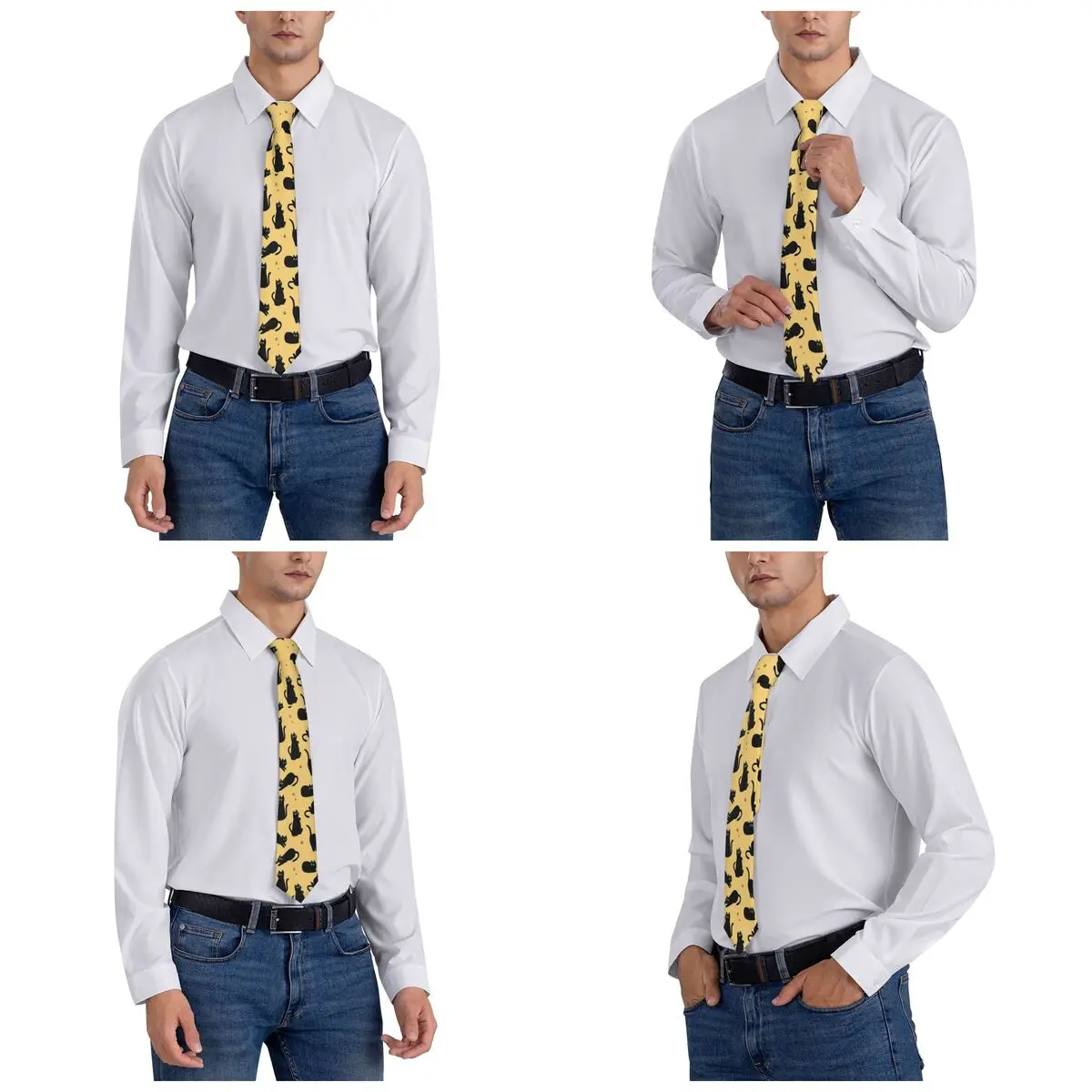 Cravate de la présidence à motif de chat noir pour hommes, cravates minces en polyester, cravates décontractées, mariage, affaires